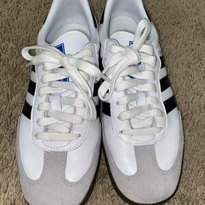 Adidas White and Gray Sneakers with Black Stripes/ Sambas